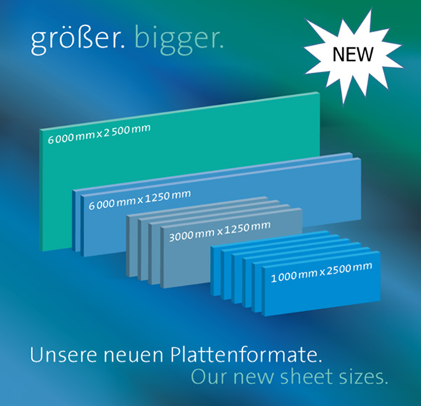 Material “S”® group PE types (UHMW-PE) in XXL sheet sizes of 6000 x 2500 mm