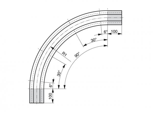 Guiado de curvas para cadenas planas de charnelas con guía de cola de milano - Perfiles para transportar - Murtfeldt GmbH Kunststoffe - Technische Zeichnung 3