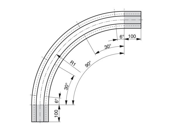 Curve guides for slat band chains with TAB guide - Profiles for conveying and transportation - Murtfeldt GmbH Kunststoffe - Technische Zeichnung 1