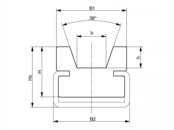 Tipo KRC - Guías de correa - Murtfeldt GmbH Kunststoffe - Technische Zeichnung 1