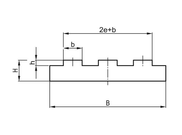Type T-Triplex - Chain guides for roller chains - Murtfeldt GmbH Kunststoffe - Technische Zeichnung 1