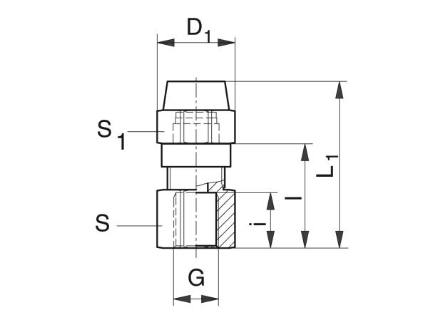 Racor con rosca interior recta para tubo CU - Sistemas de lubricado para racores - Murtfeldt GmbH Kunststoffe - Technische Zeichnung 1