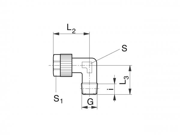 Racor con rosca exterior angular para manguera - Sistemas de lubricado para racores - Murtfeldt GmbH Kunststoffe - Technische Zeichnung 1