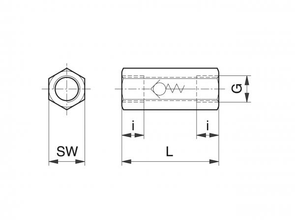 Accesorios para bombas eléctricas, válvulas de retención - Accesorios para sistemas de lubricado - Murtfeldt GmbH Kunststoffe - Technische Zeichnung 1