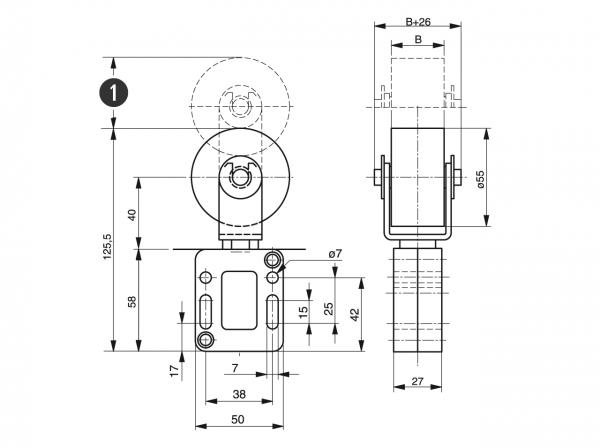 Spann-Box® tamaño 0 como tensor de correa - Tensores de correa automáticos - Murtfeldt GmbH Kunststoffe - Technische Zeichnung 1