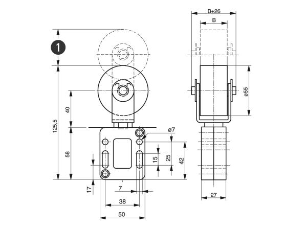 Spann-Box® tamaño 0 como tensor de correa - Tensores de correa automáticos - Murtfeldt GmbH Kunststoffe - Technische Zeichnung 1