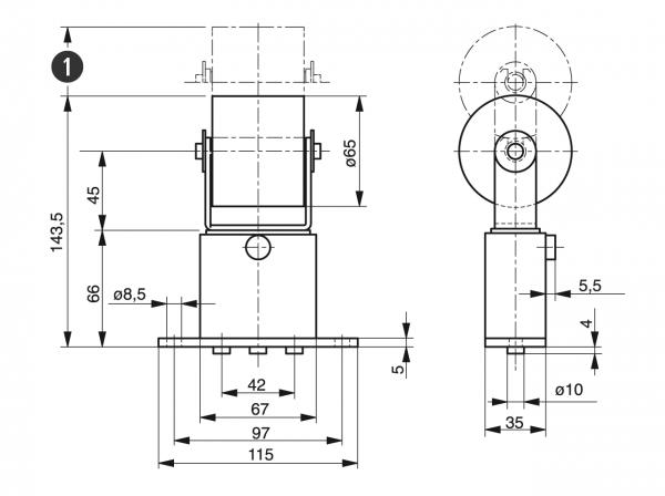 Spann-Box® tamaño 1 tipo SR-O - Tensores de correa automáticos - Murtfeldt GmbH Kunststoffe - Technische Zeichnung 1