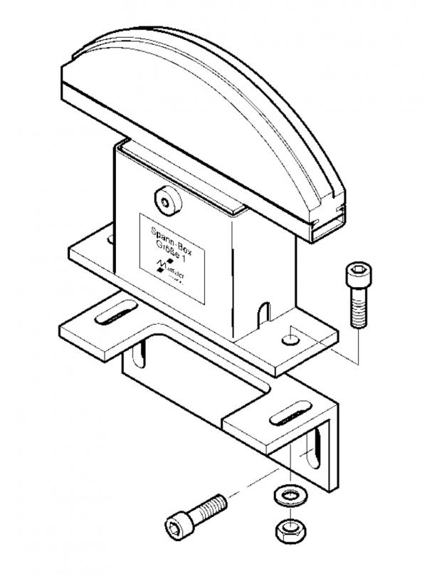 Spann-Box® tamaño 1 con perfil de arco - Tensores de cadena para cadenas de rodillos - Murtfeldt GmbH Kunststoffe - Technische Zeichnung 1